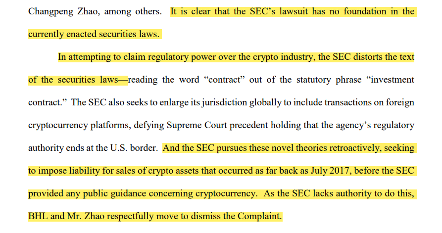 Binance и CZ подали совместное ходатайство об отклонении иска SEC
