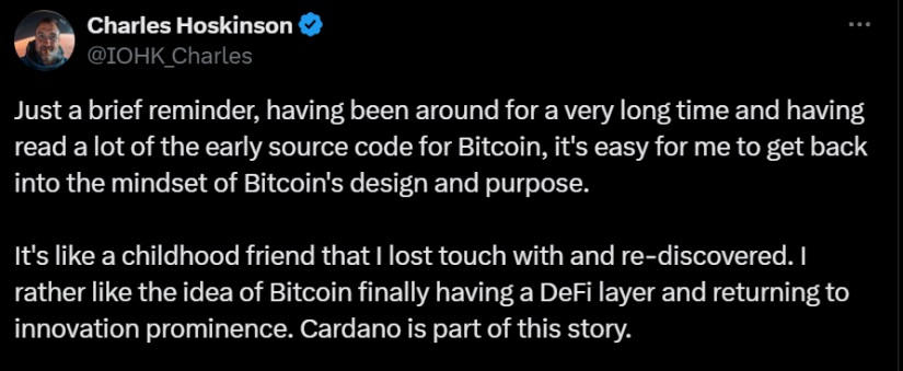 cardano bitcoin charles hoskinson tweet