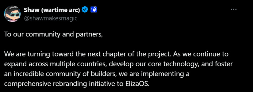 Ai16z Forced to Rebrand to ElizaOS After Name Clash with a16z