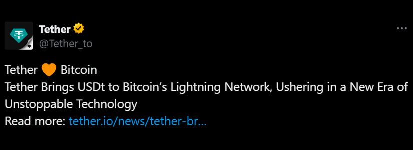 Tether Integrates USDT with Bitcoin’s Lightning Network for Instant Payments