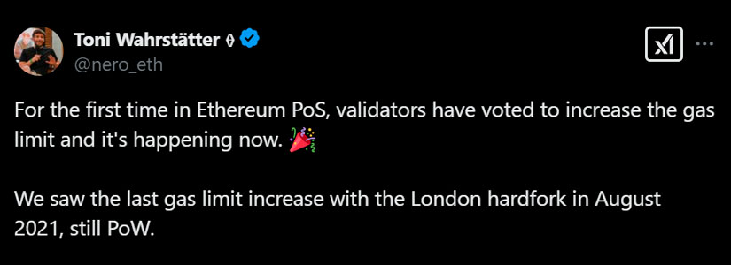 Ethereum Boosts Network Capacity as Validators Approve Gas Limit Increase