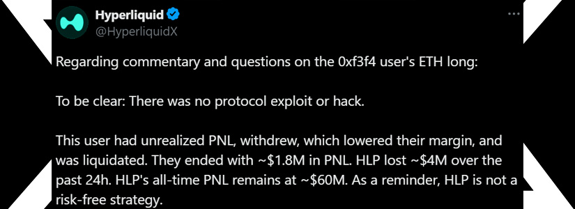 Hyperliquid DEX Confirms $4M Loss After Aggressive Leverage Move