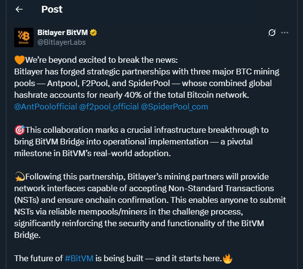 Tweet by BitlayerLabs