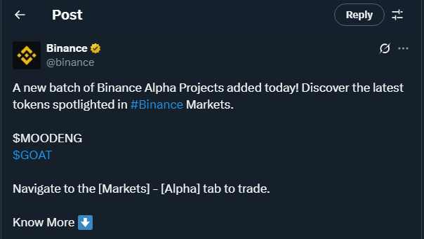 Tweet by binance