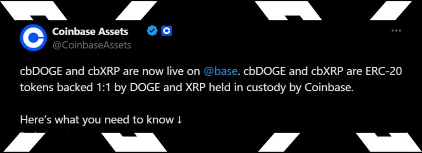 Coinbase Expands Wrapped Token Offering on Base With XRP and Dogecoin