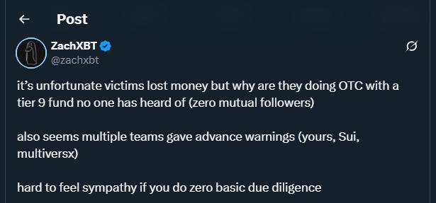 Tweet by zachxbt