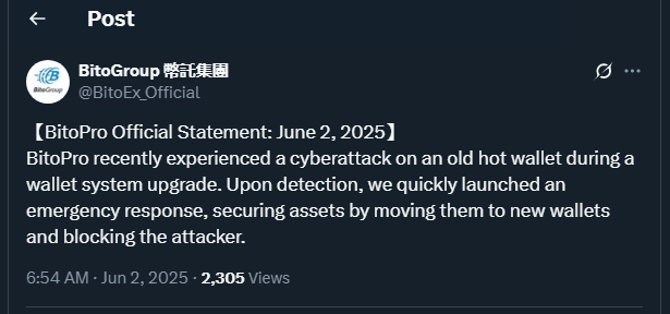 Tweet by BitoEx_Official
