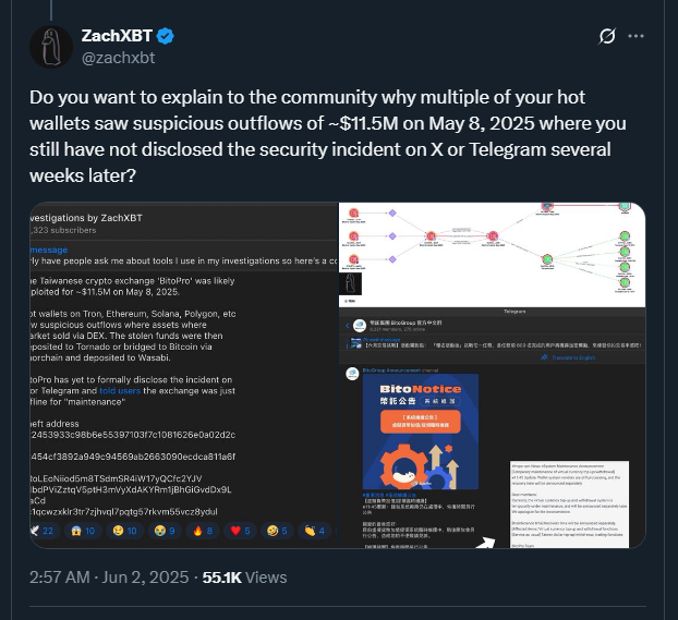 Tweet by zachxbt