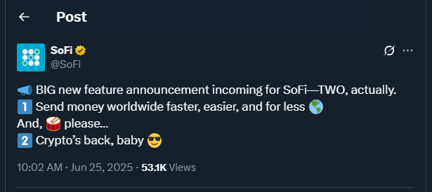 Tweet by SoFi