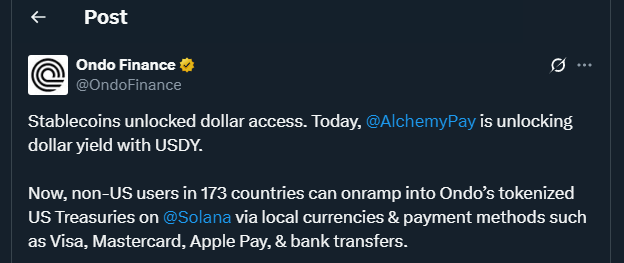 Tweet by OndoFinance