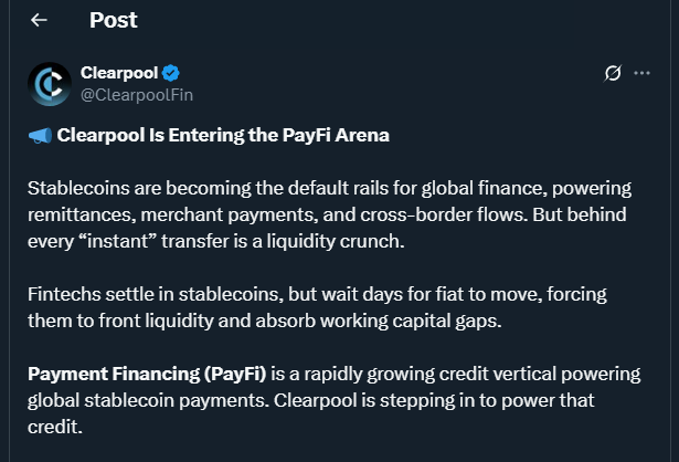 Tweet by ClearpoolFin