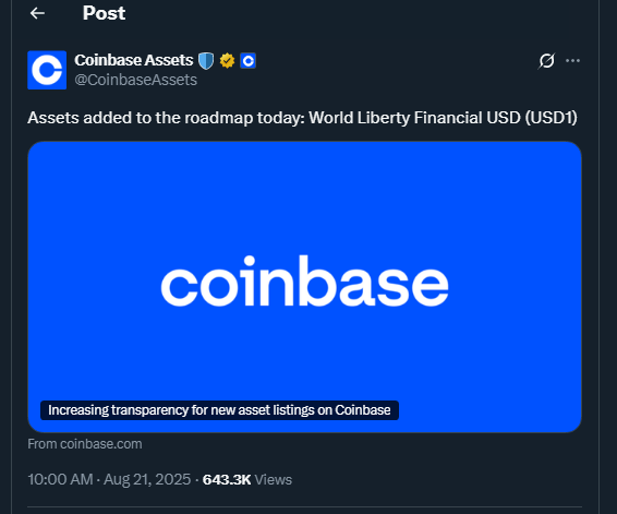 Tweet by CoinbaseAssets