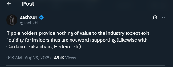 Tweet by zachxbt