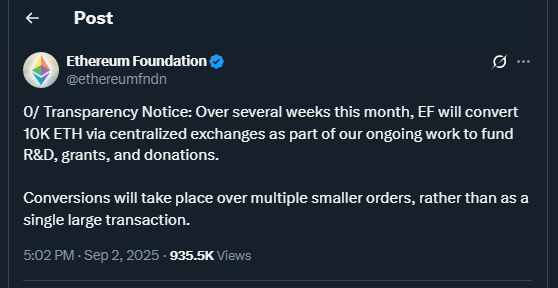 Tweet by ethereumfndn