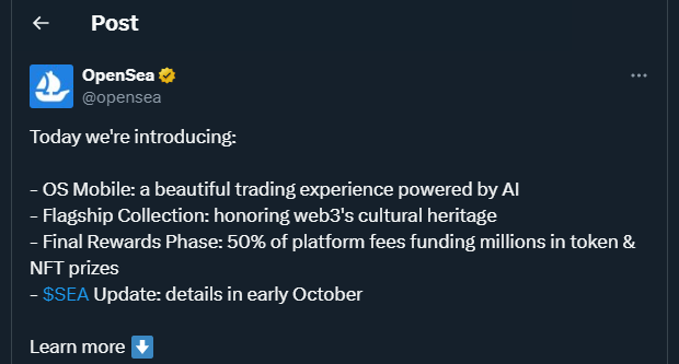 Tweet by opensea