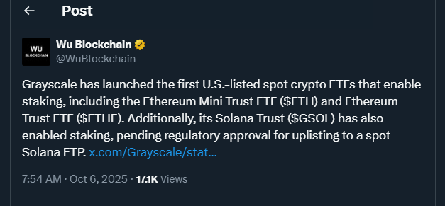 Tweet by WuBlockchain