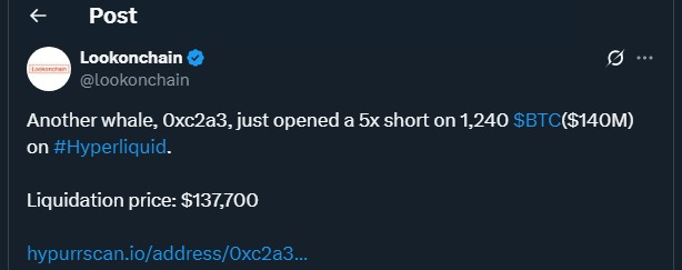 Tweet by lookonchain