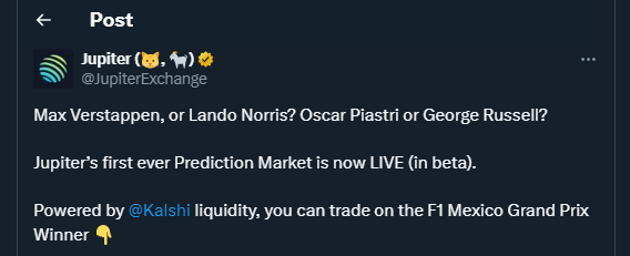 Tweet by JupiterExchange