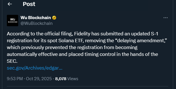 Tweet by WuBlockchain