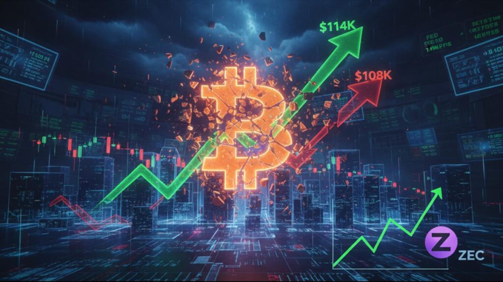 Bitcoin experienced a failed rally to $114,000, plummeting below $108,000 hours later.