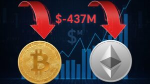 Bitcoin and Ethereum spot ETFs face $437M in outflows as market sentiment weakens and institutional flows shift rapidly.