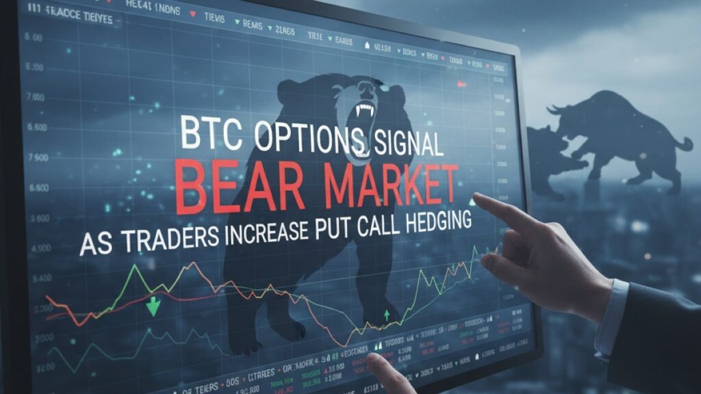 BTC options indicate a potential short-term bear market as traders boost put call hedging