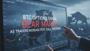 BTC options indicate a potential short-term bear market as traders boost put call hedging