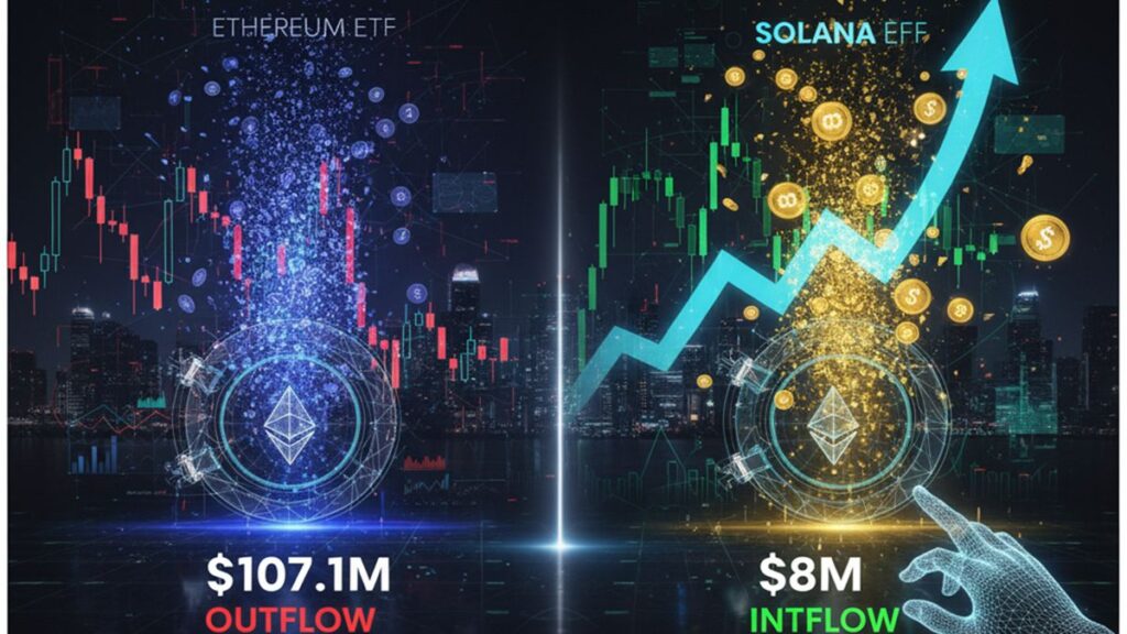 Ethereum ETFs suffer outflows of $107M. Solana attracts $8M,