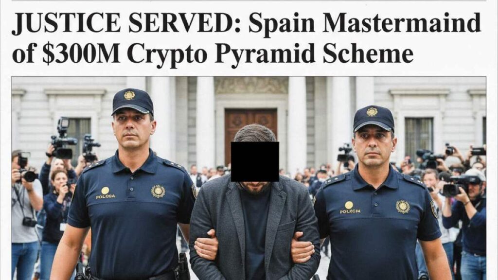 Spanish authorities arrest a key suspect behind a $300M crypto pyramid scheme, uncovering years of international fraud and investor deception.