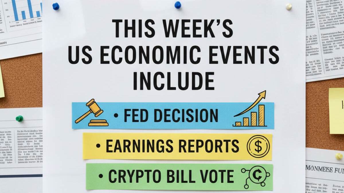 Key US economic events this week include the Fed's rate decision, major corporate earnings, and potential progress on a crypto bill.