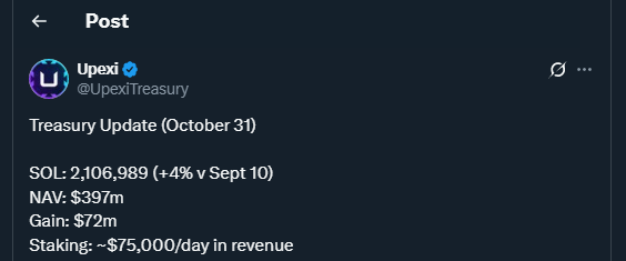 Tweet by UpexiTreasury