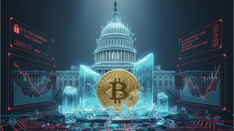 U.S. government shutdown freezes Bitcoin liquidity. On-chain data shows a rise in exchange reserves and miner sales. Extreme fear.