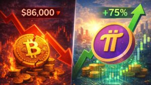 Bitcoin struggles near $86K as the total market hovers around $3T; Pi rebounds near $0.20 while large caps stay under pressure.