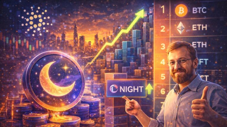 NIGHT hits top-10 volume as Hoskinson touts Midnight launch, with $1B+ metrics and early network throughput in focus.