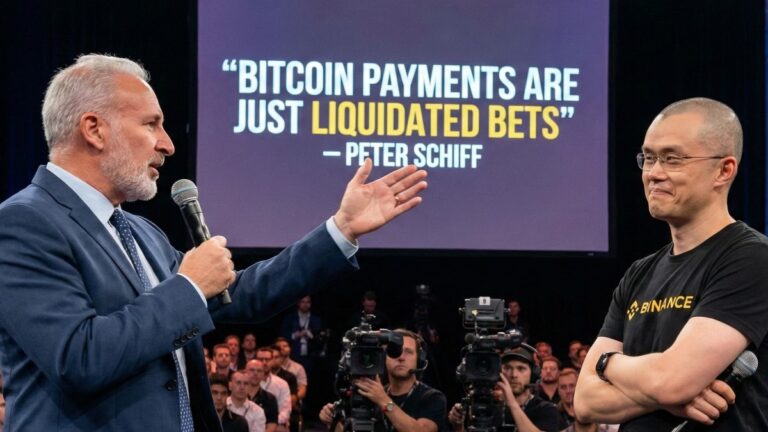 A heated debate between Peter Schiff and Changpeng Zhao (CZ) reignites old questions about whether Bitcoin is real money or just speculative bets — with gold reclaiming the spotlight.