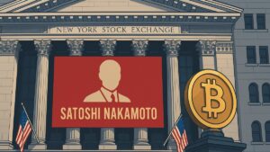 The NYSE showcases a “Satoshi Nakamoto” statue, symbolizing the bridge between emerging crypto systems and established institutions.
