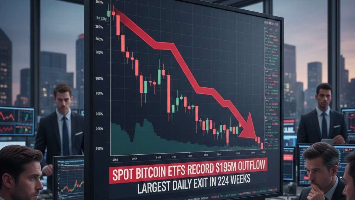 Spot Bitcoin ETFs recorded a $195 million outflow yesterday, marking the largest single-day exit in the past two weeks