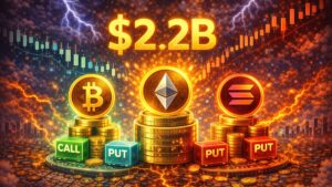 A $2.2B BTC and ETH options expiry meets US jobs data and a tariff ruling, with max pain pinning prices before post-expiry moves.