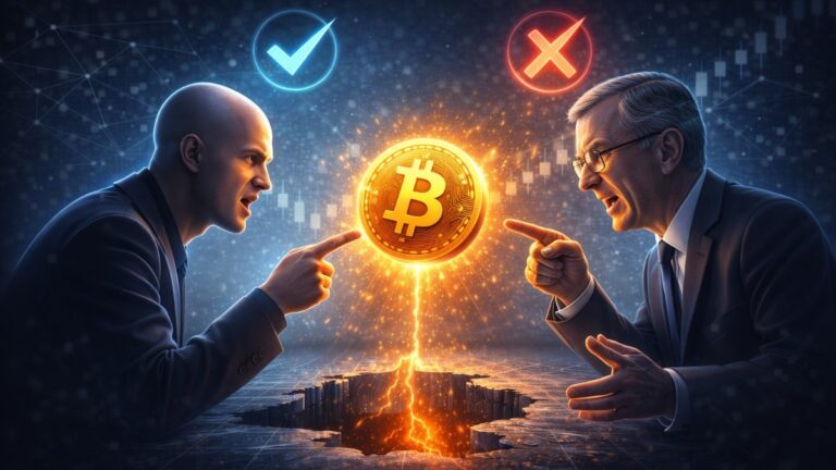 Armstrong and Franceās central bank chief clash at Davos over Bitcoin issuance, trust, and a U.S. crypto bill push.