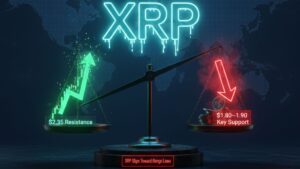 XRP falls towards range lows-