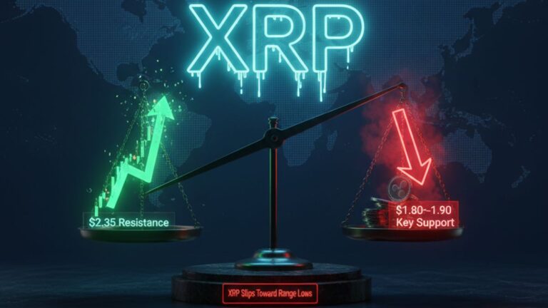 XRP falls towards range lows-