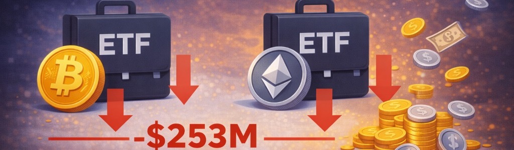Crypto ETFs saw $253 million exit on Feb. 23, as investors kept trimming Bitcoin and Ethereum exposure amid fragile sentiment overall today.