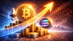 Bitcoin hit a fresh monthly peak near $74K before easing, lifting ETH above $2.1K and SOL to $90 as PI led selective altcoin strength.