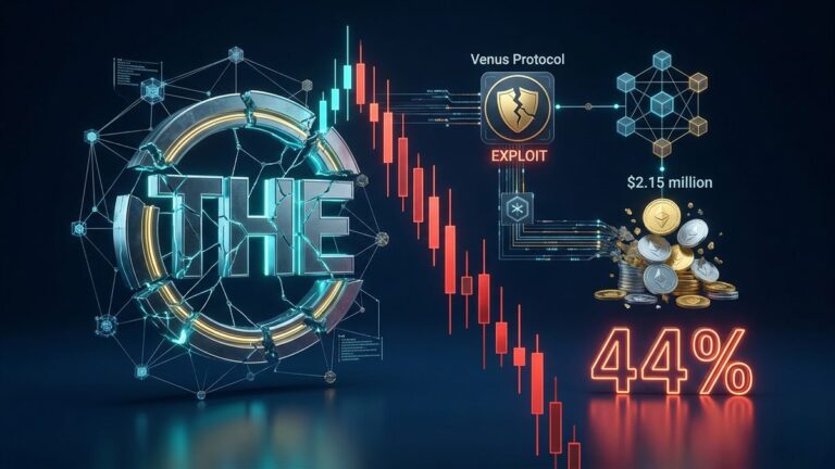 THE token has suffered a 44% devaluation, dropping from $0.27 to $0.15 following the supply-cap manipulation on Venus Protocol on March 15.
