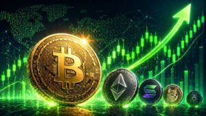 Bitcoin rose back above $76,000 as Stellar led a broader altcoin recovery and total crypto market capitalization climbed to $2.6 trillion.