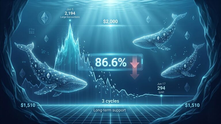 Large Ethereum transactions fell 86.6% in June