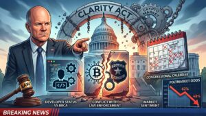 Mike Novogratz travels to Washington as Polymarket's odds of passing the CLARITY Act drop to 48%.