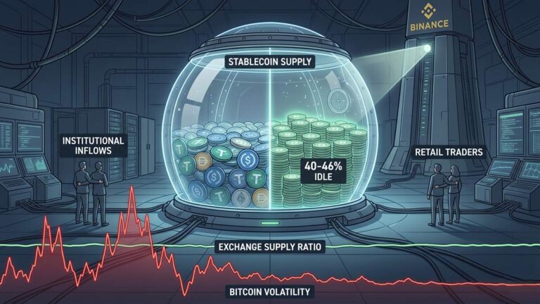 A CryptoQuant report reveals that between 40% and 46% of the stablecoin supply remains inactive