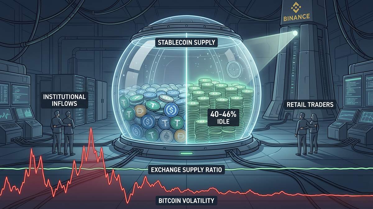 A CryptoQuant report reveals that between 40% and 46% of the stablecoin supply remains inactive