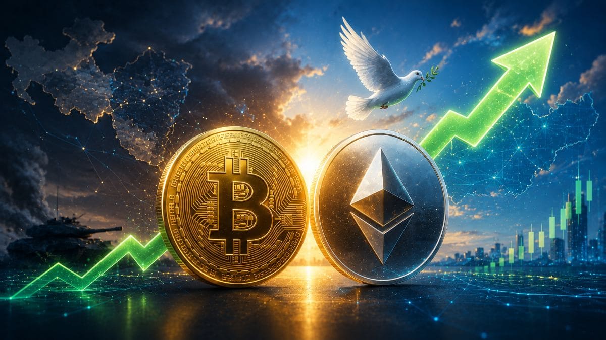 Bitcoin rises above $65K and Ether nears $2K as an Iran-U.S. pause sends oil lower and improves risk appetite before the Fed decision.